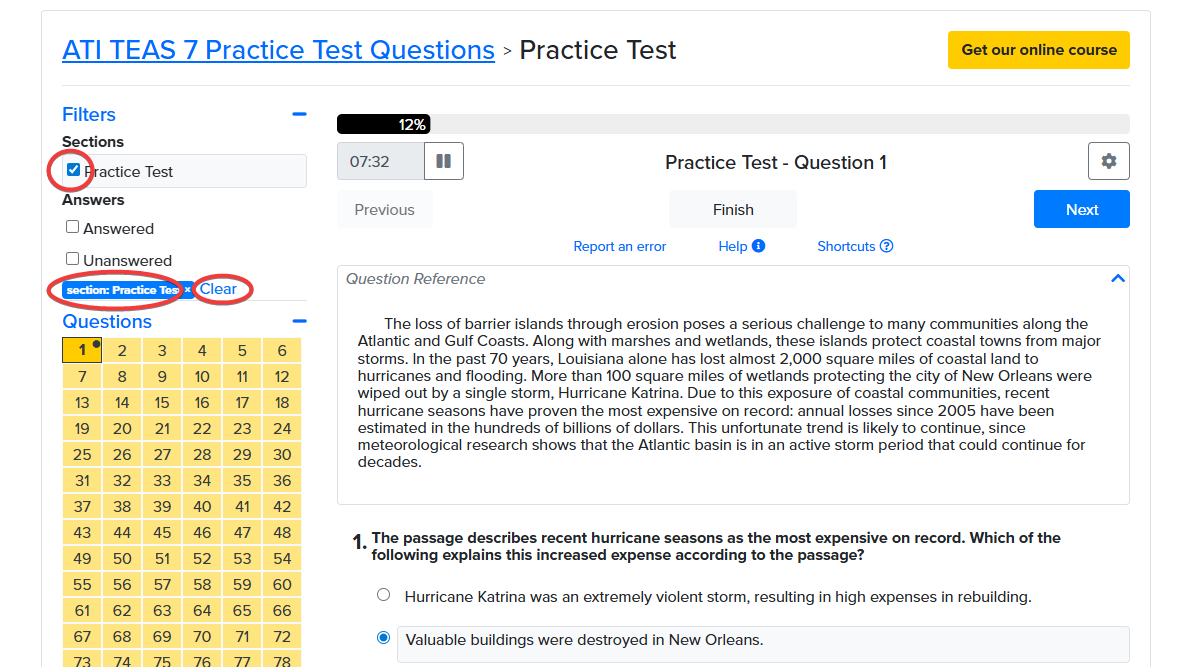Question filter checkboxes