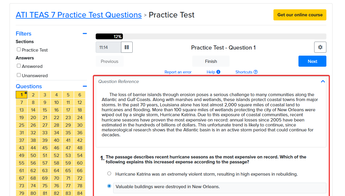 Test page question content area