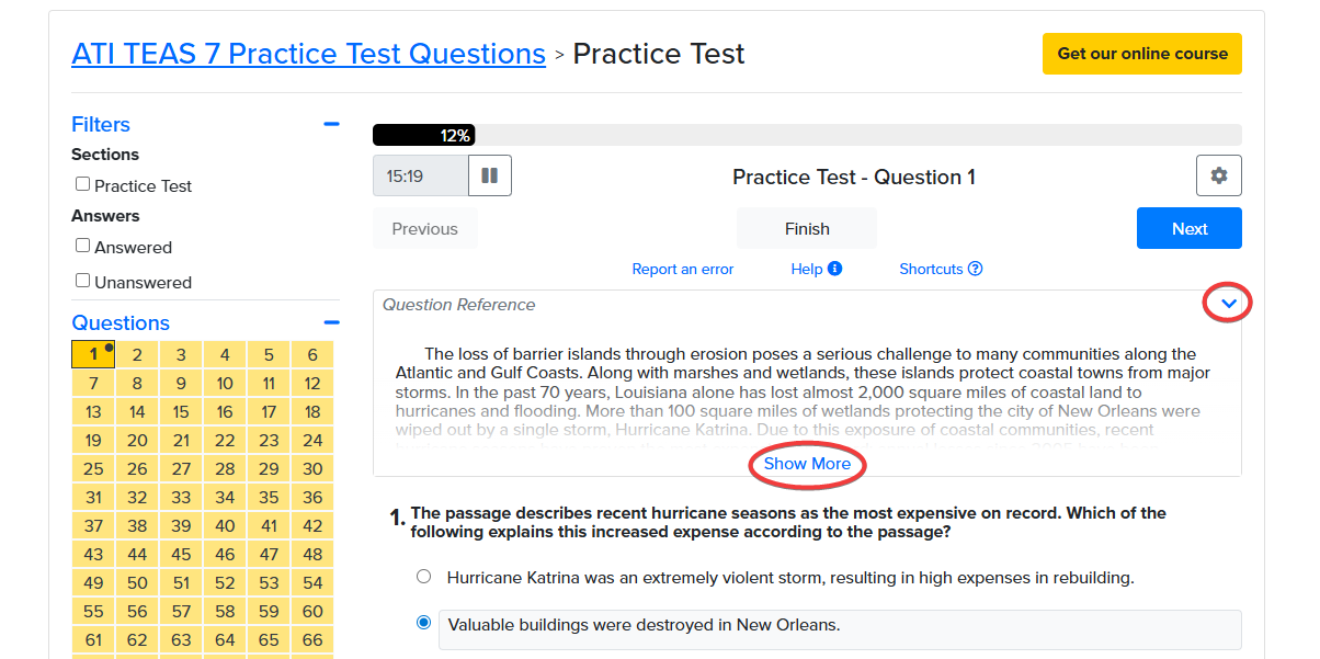 Expandable question reference text
