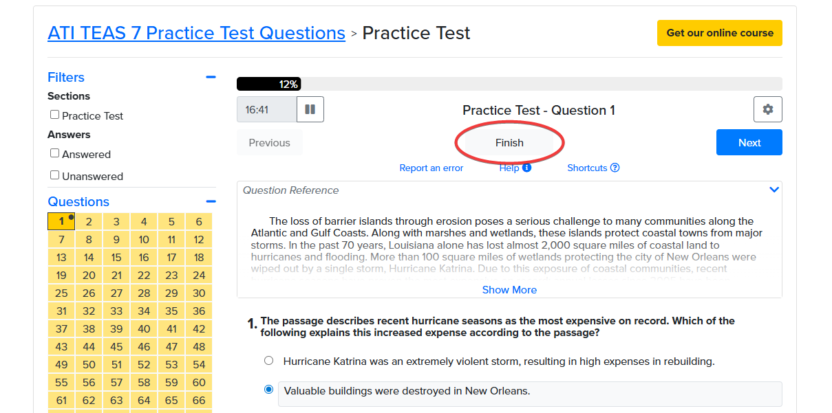 Finish test confirmation dialog
